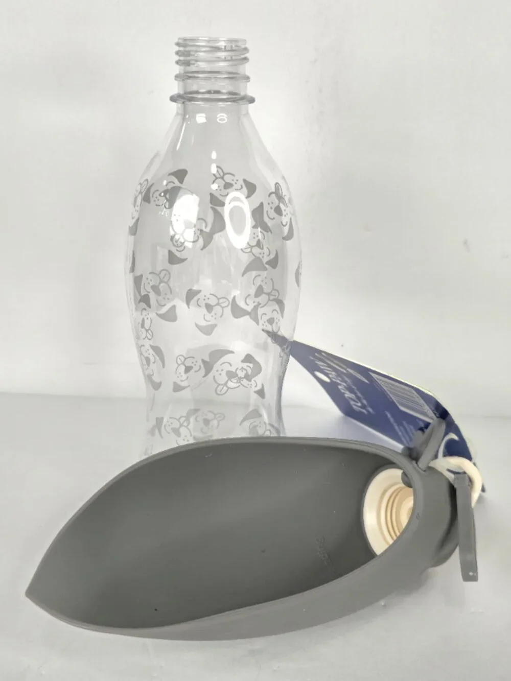 TOP PAW Travel 19 oz Dog Water Bottle with Foldable Silicone Bowl Gray New